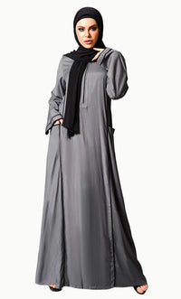 Zipper detail and contrast color trims basic abaya dress - EastEssence.com