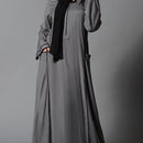 Zipper detail and contrast color trims basic abaya dress - EastEssence.com