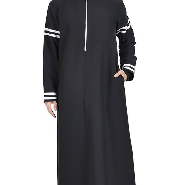 Zipper Front Dishdasha With Sleeve Accent - EastEssence.com