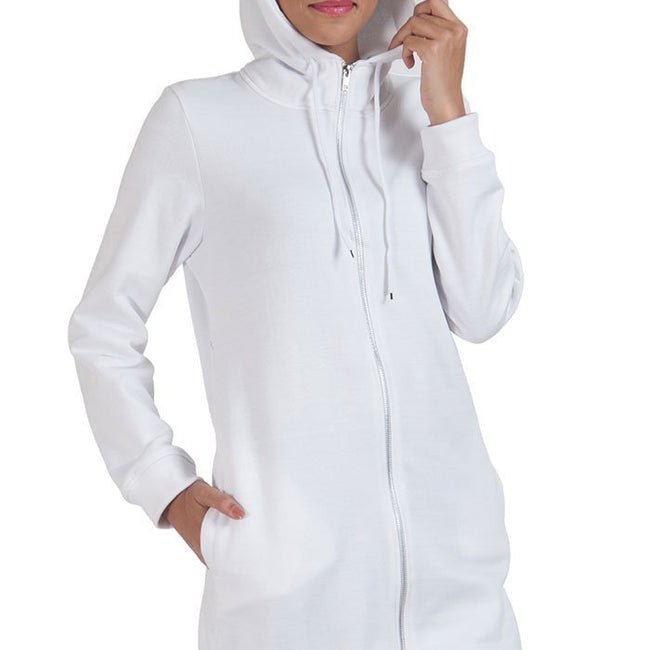 Zipper Front Extra Long Length Hoodie Sweatshirt