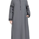 Zipper Front Grey Dishdasha - EastEssence.com