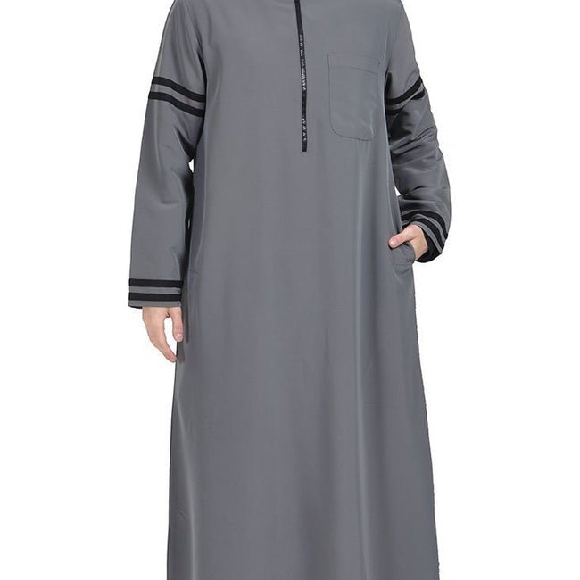Zipper Front Grey Dishdasha - EastEssence.com