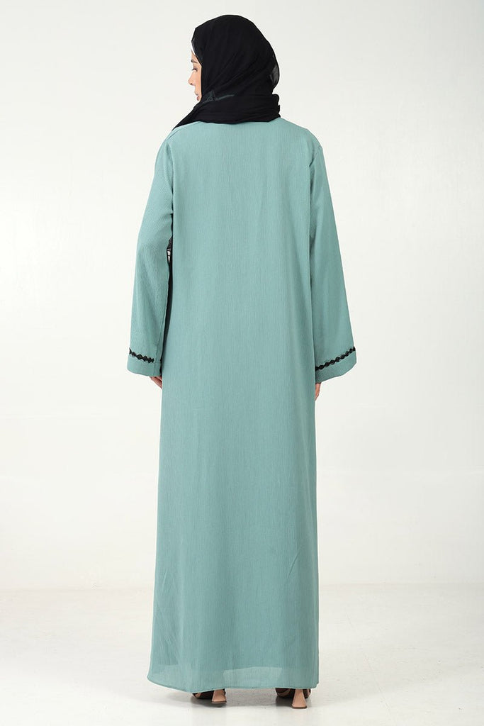 Zoom Fabric A - Line Abaya with Black Lace Detailing - EastEssence.com