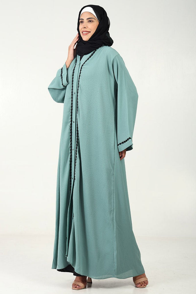 Zoom Fabric A - Line Abaya with Black Lace Detailing - EastEssence.com