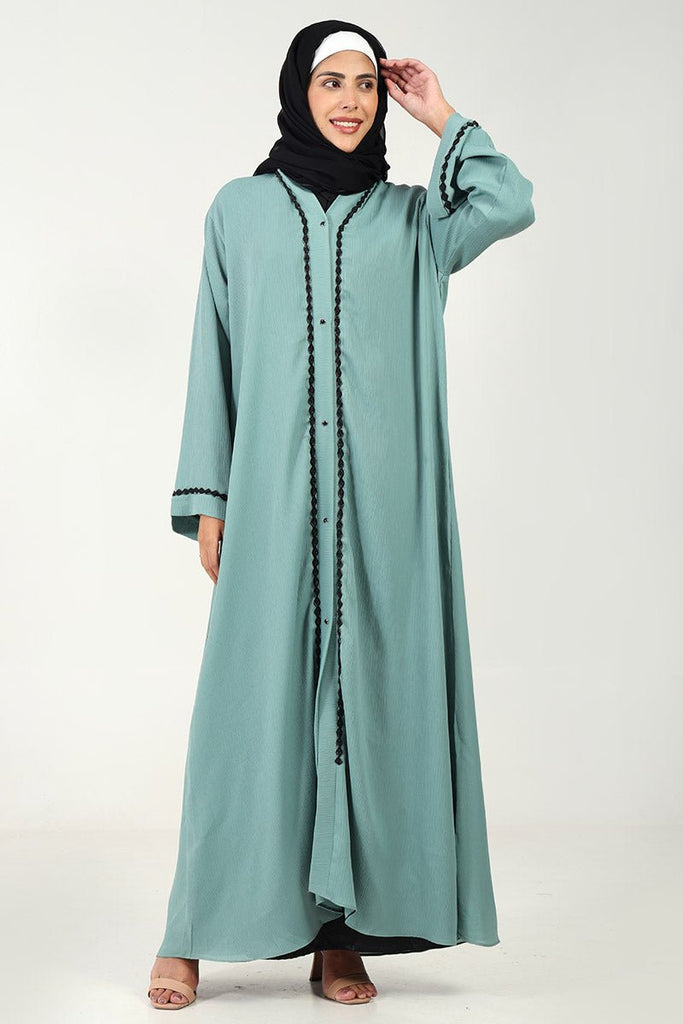 Zoom Fabric A - Line Abaya with Black Lace Detailing - EastEssence.com