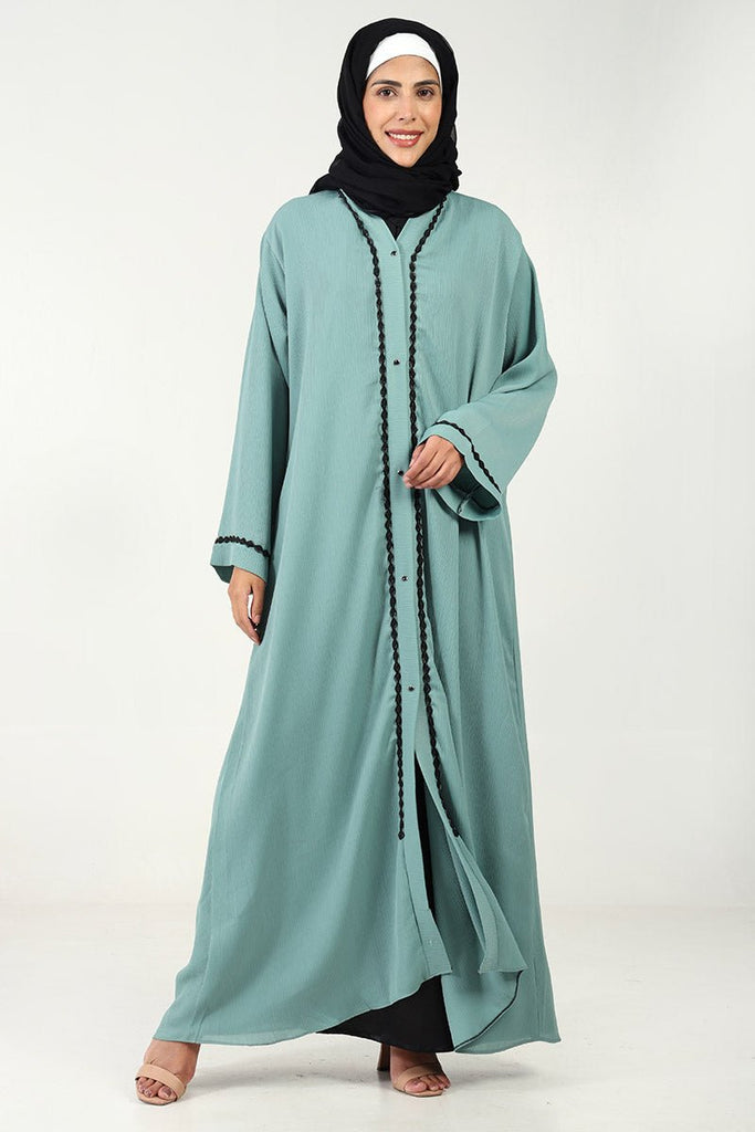 Zoom Fabric A - Line Abaya with Black Lace Detailing - EastEssence.com