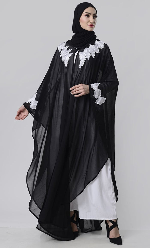 2 Layer Embroidered Upper Abaya - EastEssence.com