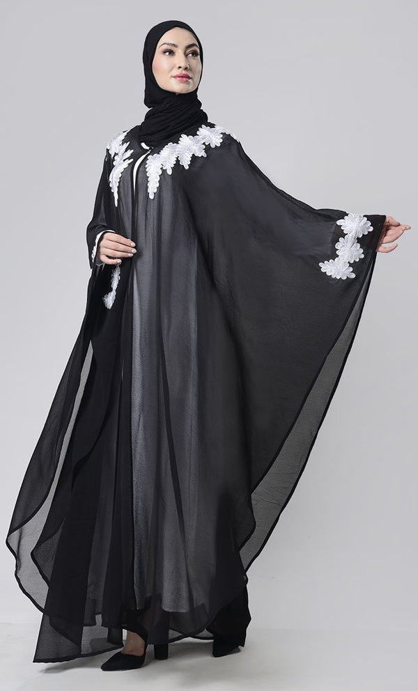2 Layer Embroidered Upper Abaya - EastEssence.com