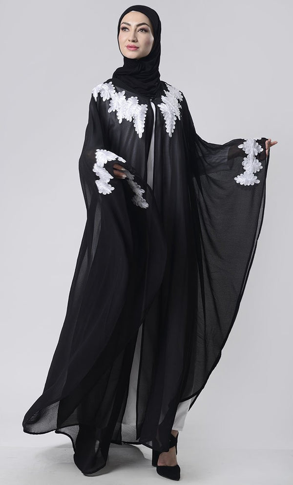 2 Layer Embroidered Upper Abaya - EastEssence.com