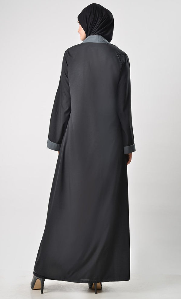 2 Layer Set Abaya-Grey & Black - EastEssence.com