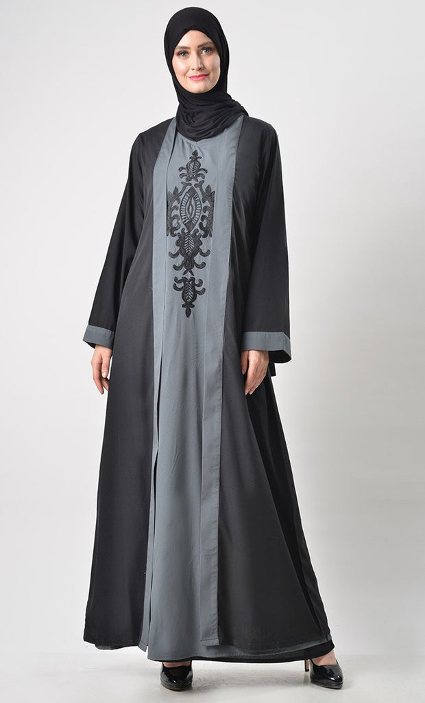 2 Layer Set Abaya-Grey & Black - EastEssence.com