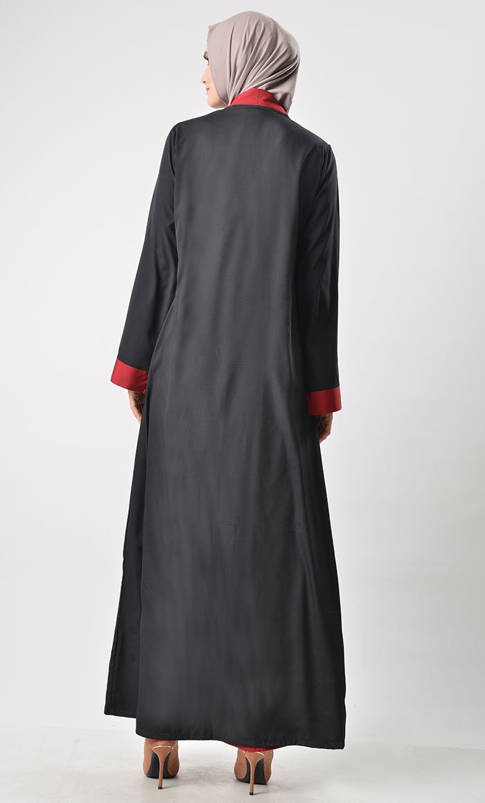 2 Layer Set Abaya-Maroon & Black - EastEssence.com