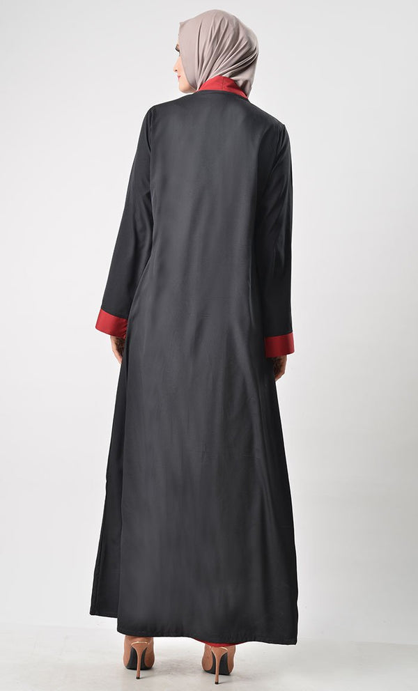 2 Layer Set Abaya-Maroon & Black - EastEssence.com