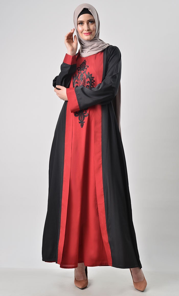 2 Layer Set Abaya-Maroon & Black - EastEssence.com