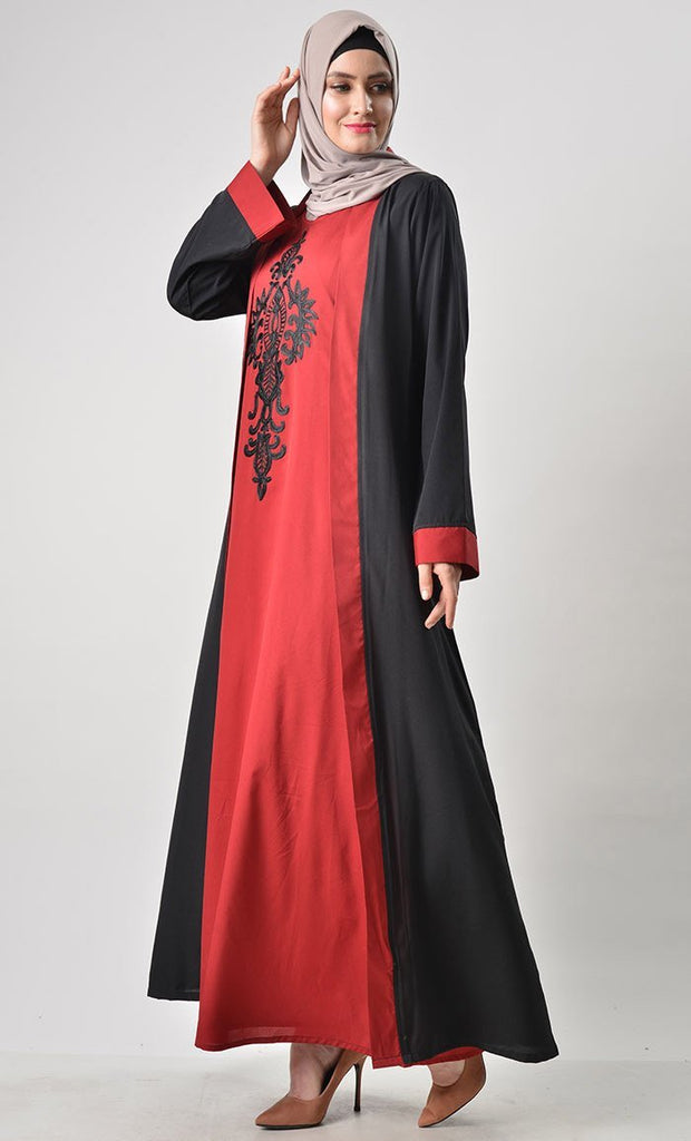 2 Layer Set Abaya-Maroon & Black - EastEssence.com