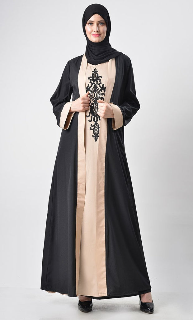 2 Layer Set Abaya-Sand & Black - EastEssence.com