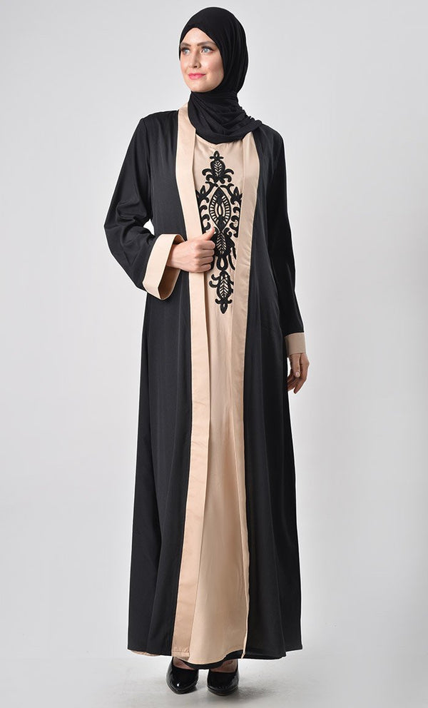 Black 2 Layer Set Abaya-Sand