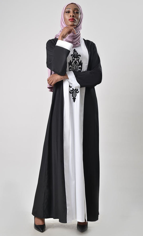 2 Layer Set Abaya-White & Black - EastEssence.com