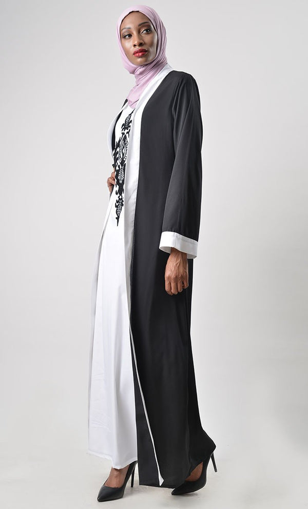 2 Layer Set Abaya-White & Black - EastEssence.com