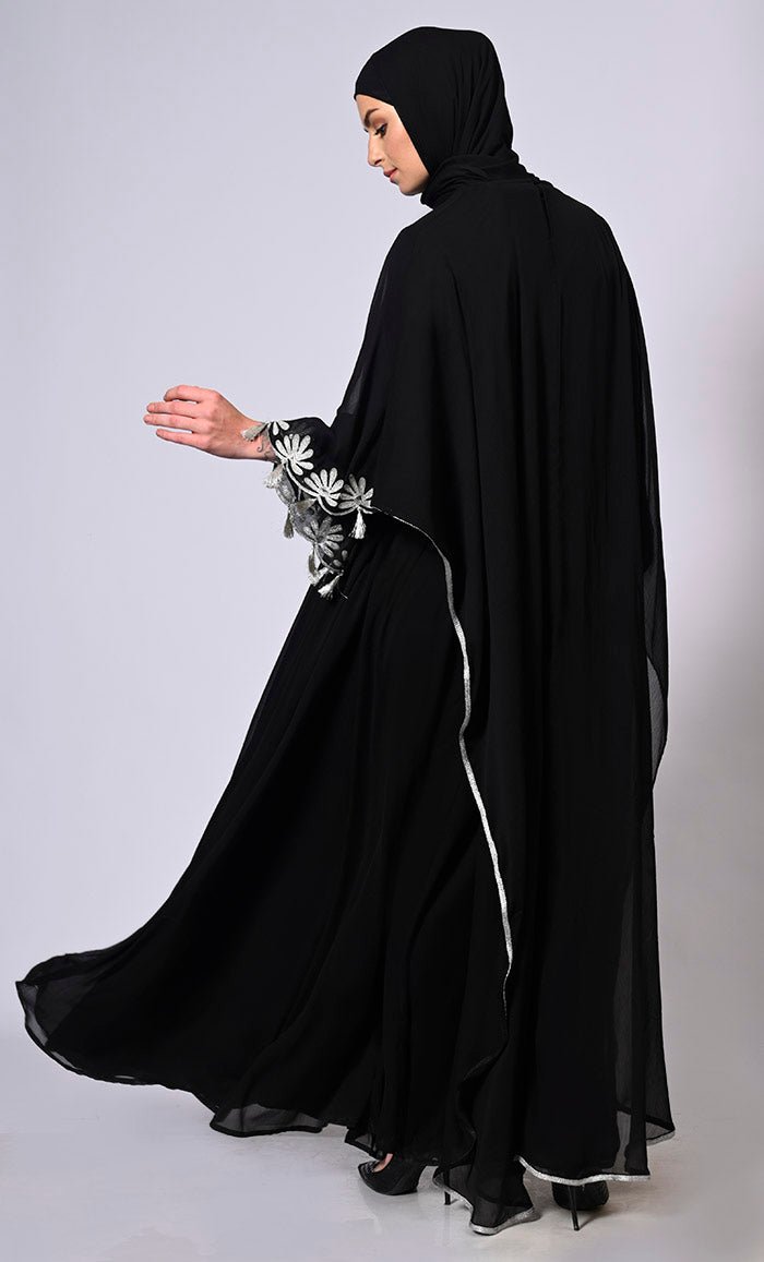 2 Pc Cape style Embroidered Black Abaya