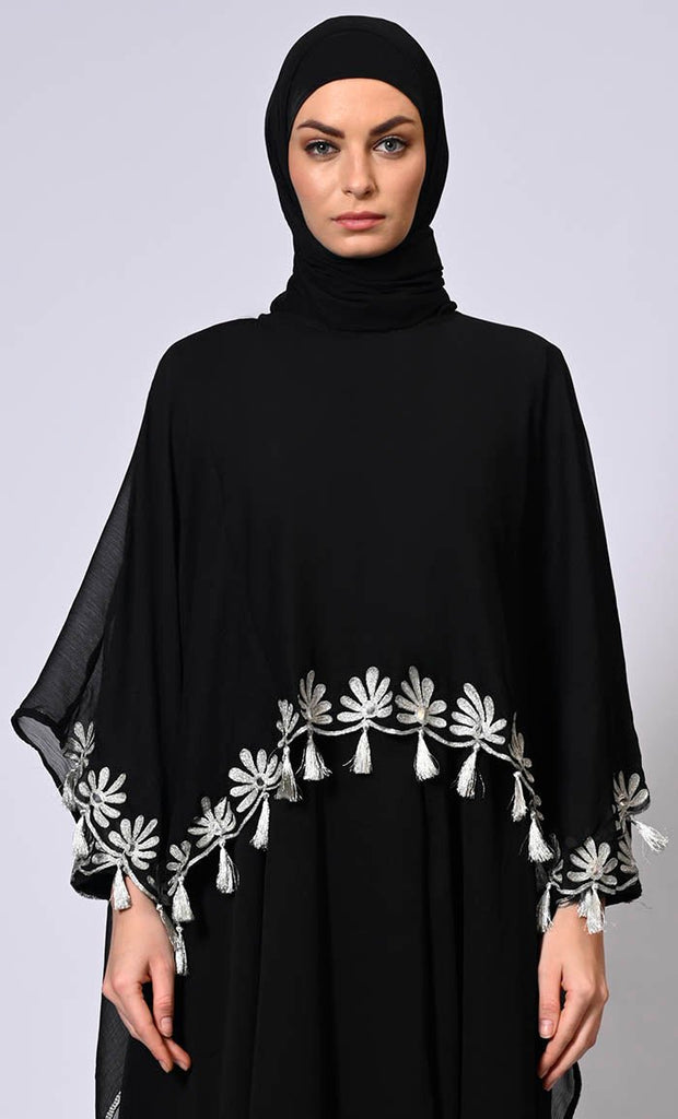 2 Pc Cape style Embroidered Black Abaya