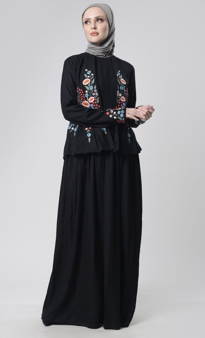 2 pcs With Embroidered Jacket Abaya - EastEssence.com