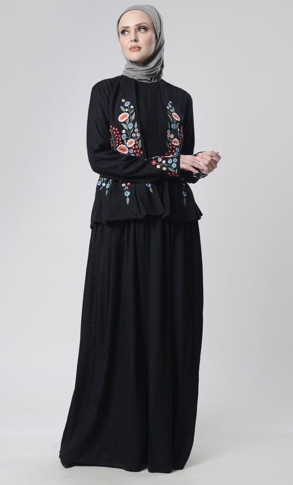 2 pcs With Embroidered Jacket Abaya - EastEssence.com