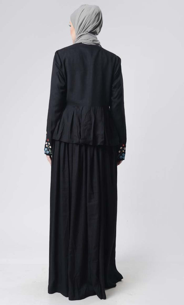 2 pcs With Embroidered Jacket Abaya - EastEssence.com