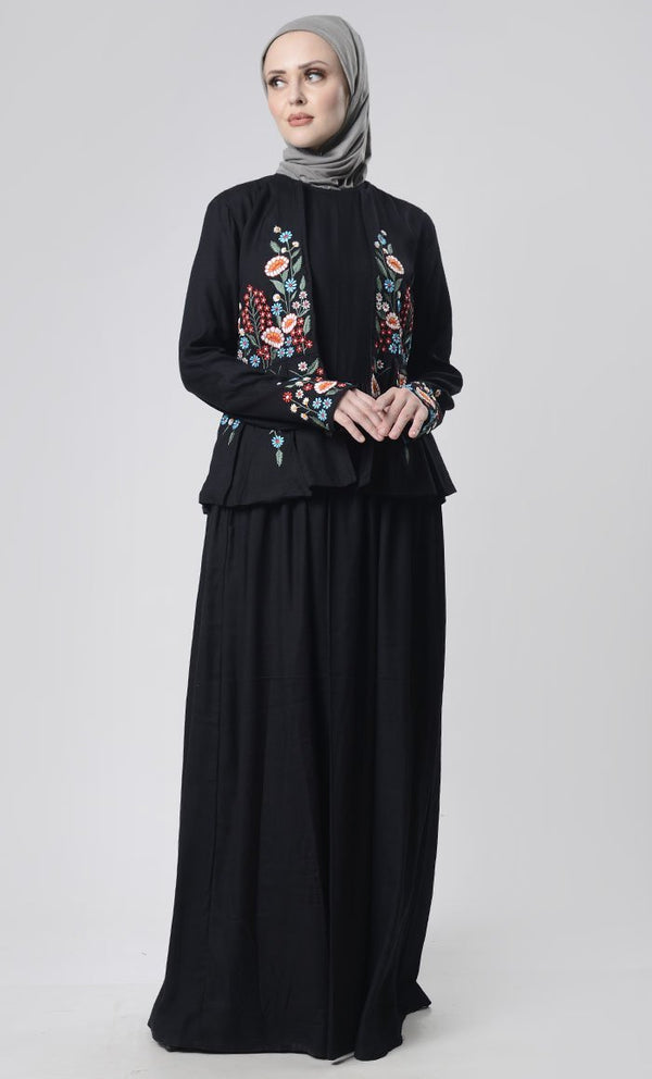 2 pcs With Embroidered Jacket Abaya - EastEssence.com