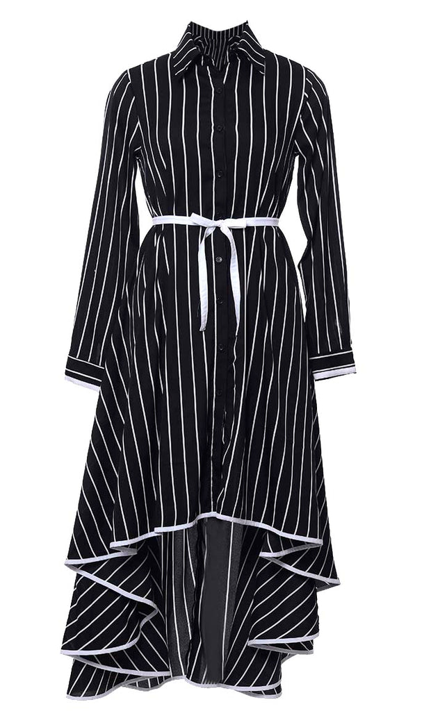 Black White Stripe Printed Tunic With Pockets