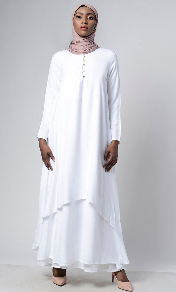 Asymmetrical Double Layered Abaya Dress