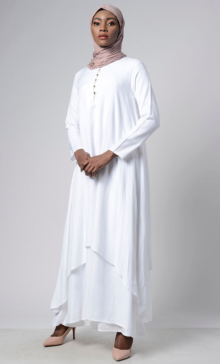 Asymmetrical Double Layered Abaya Dress