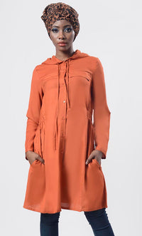 Solid Brown Everyday Wear Hoodie Style Tunic