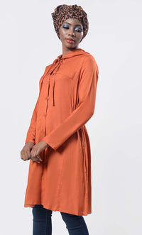 Solid Brown Everyday Wear Hoodie Style Tunic