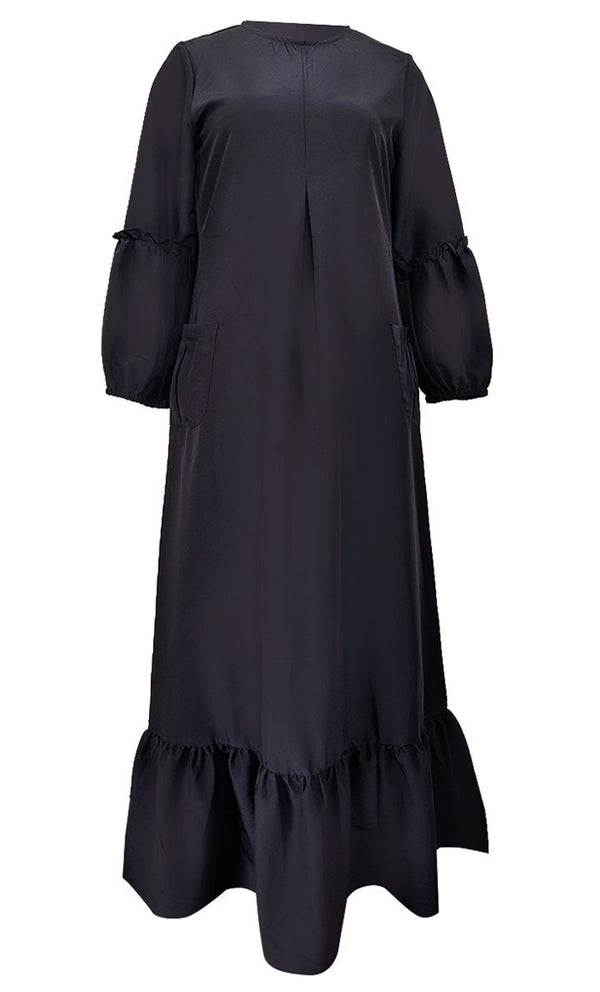 Black Kashibo Ruffle Detailing Sleeves Abaya