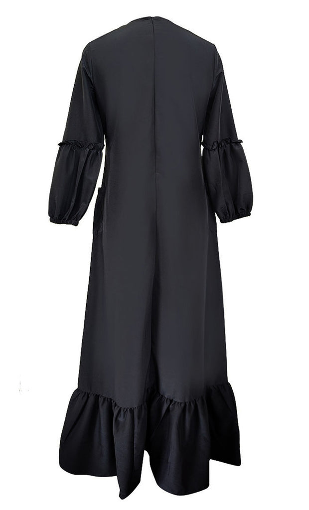 Black Kashibo Ruffle Detailing Sleeves Abaya