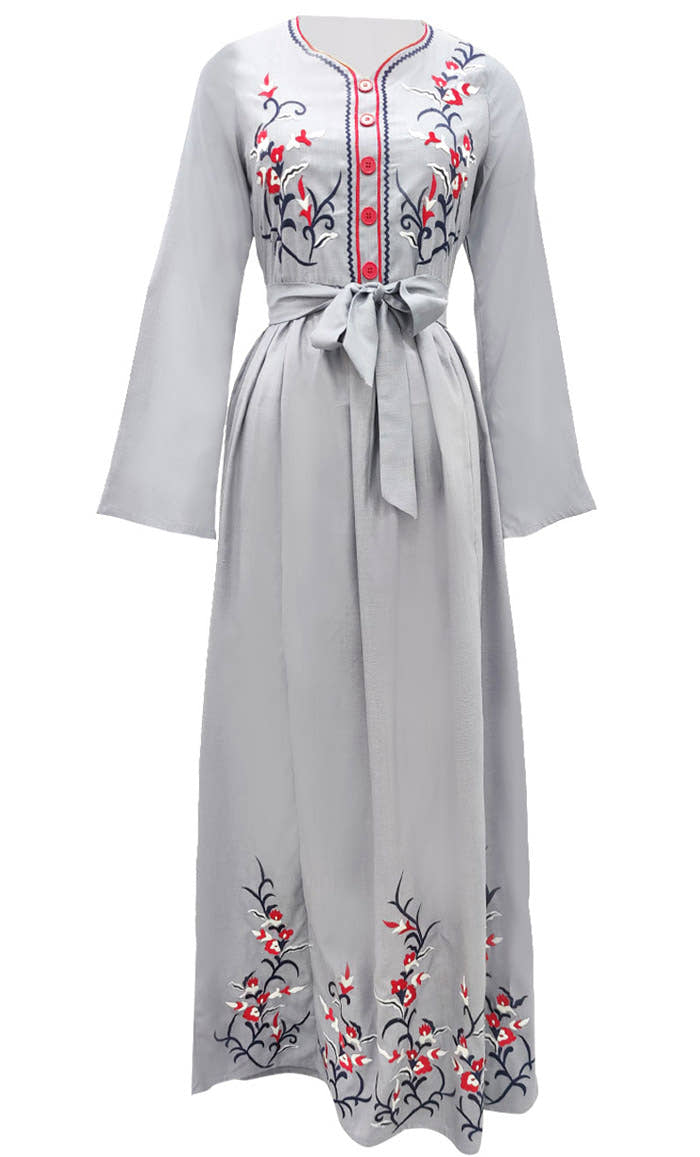 Women's Beautiful Embroidered Chambray Abaya