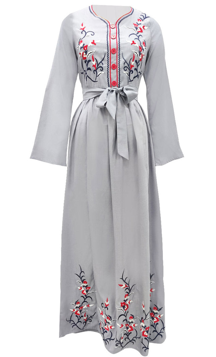 Women's Beautiful Embroidered Chambray Abaya