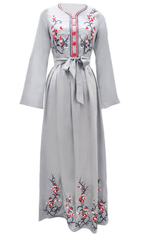 Women's Beautiful Embroidered Chambray Abaya