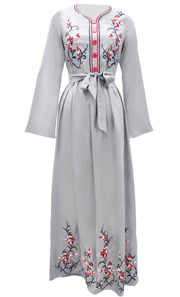 Women's Beautiful Embroidered Chambray Abaya