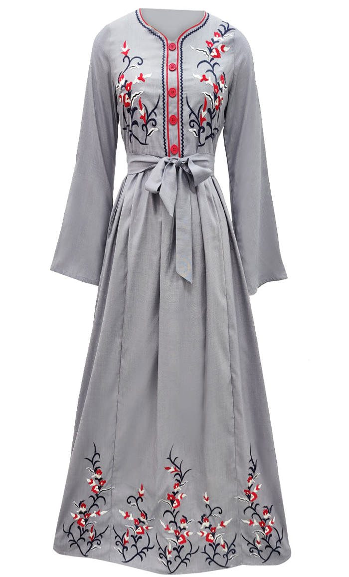 Abaya en chambray brodé pour femme