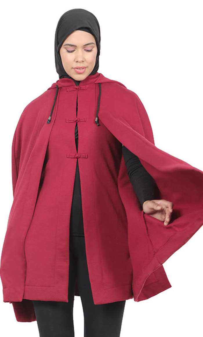 Women’s Maroon Fleece Hooded Jacket Kimono Sleeves