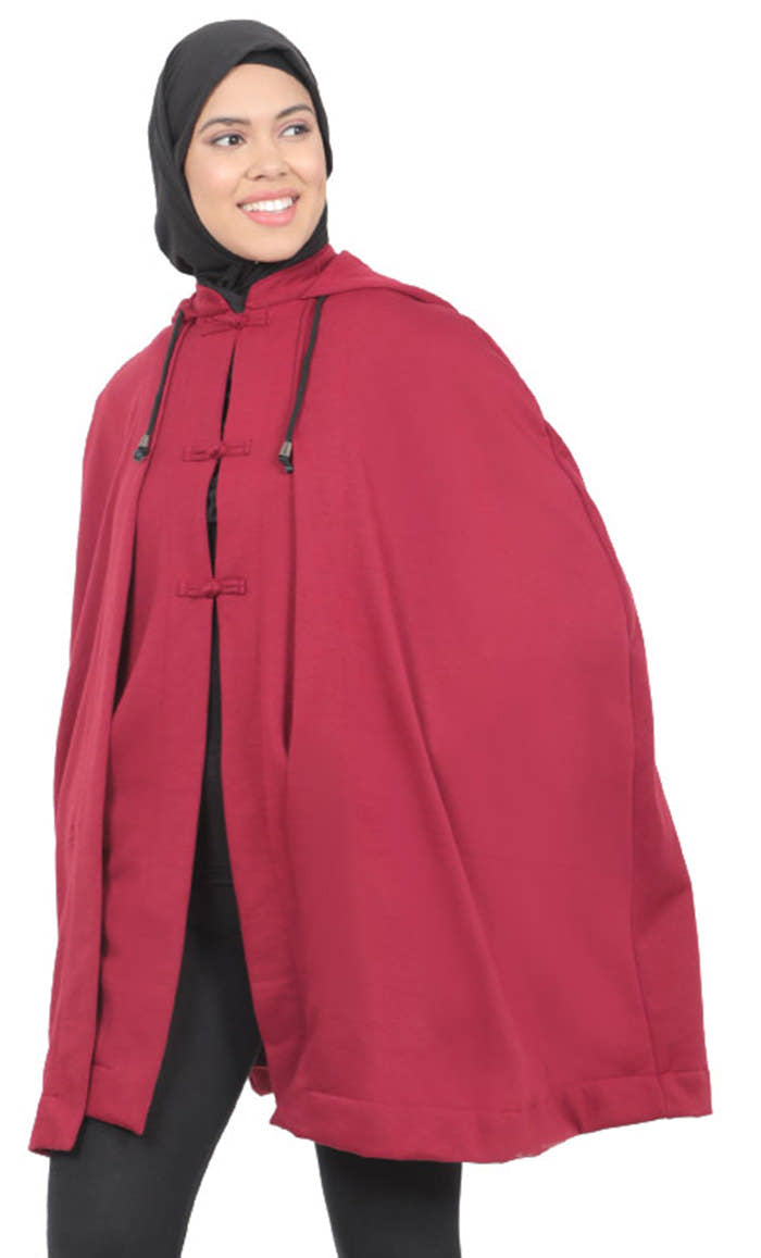 Women’s Maroon Fleece Hooded Jacket Kimono Sleeves