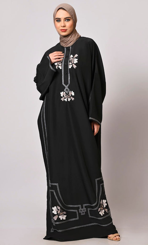 A Tapestry of Style: Black Embroidered Pheran Like Abaya - EastEssence.com