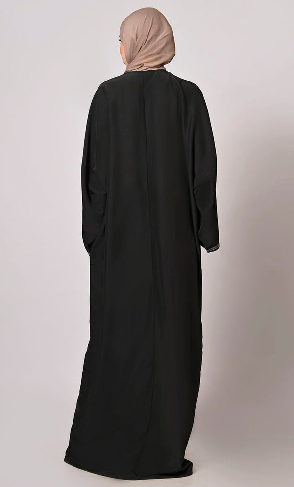 A Tapestry of Style: Black Embroidered Pheran Like Abaya - EastEssence.com