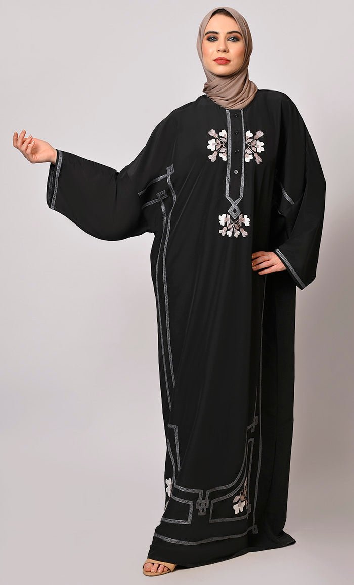 A Tapestry of Style: Black Embroidered Pheran Like Abaya - EastEssence.com