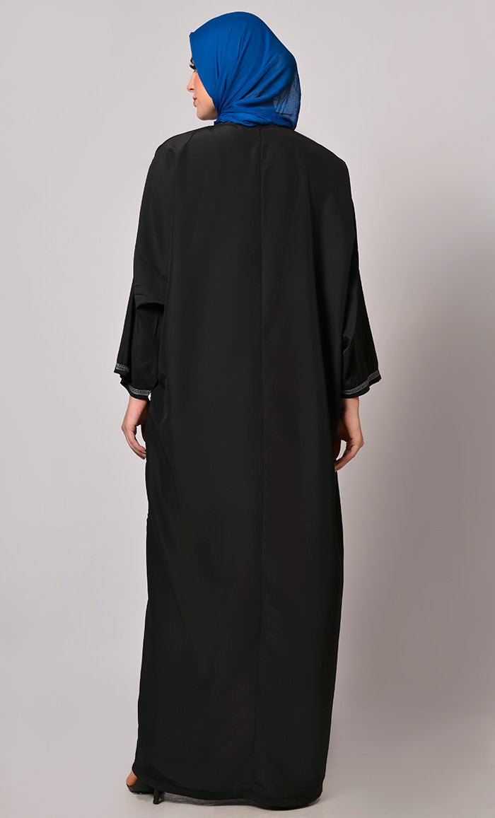 A Tapestry of Style: Embroidered Pheran like Abaya with straight sleeves - EastEssence.com