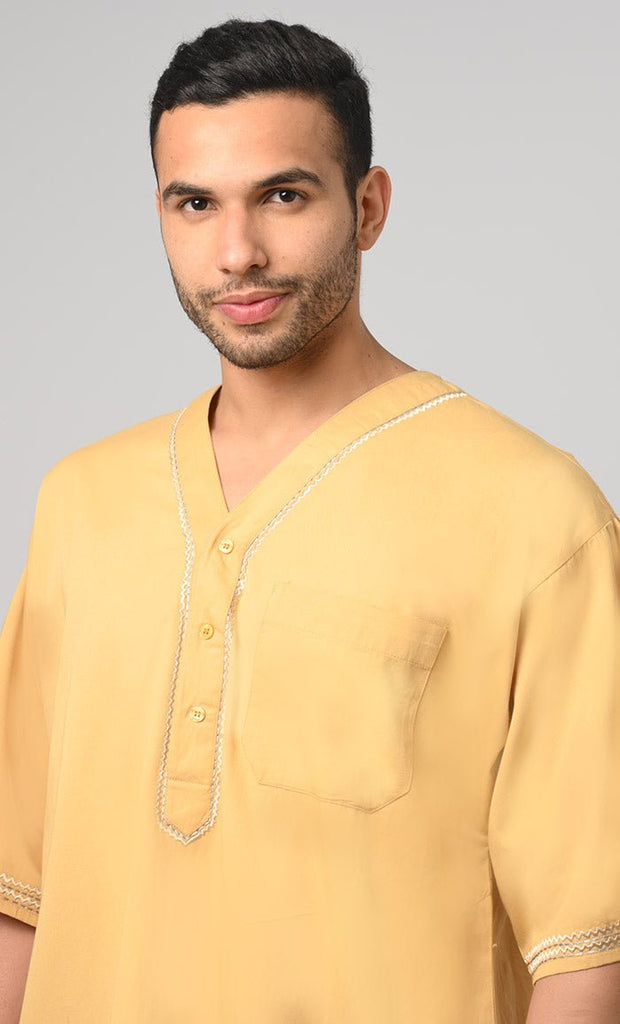 Aabid Modest Muslim Mens Embroidered Kurta Pyzama Set - EastEssence.com