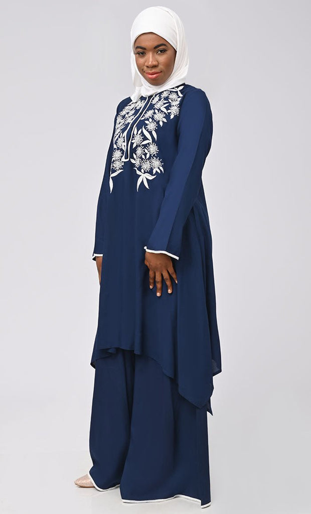 Al-Azraq Women's Islamic Embroidered Set With Hijab And Pockets - EastEssence.com