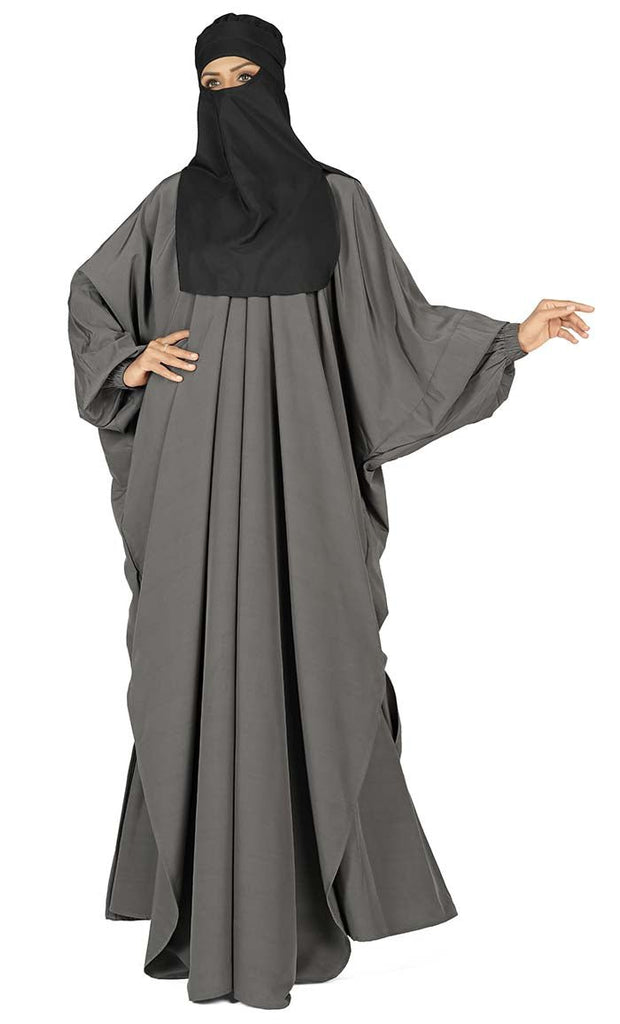 All Occasion Wear Grey And Black Niqabh, Burkha, Khimar And Lining Set - EastEssence.com